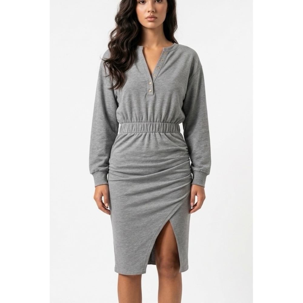 Chaser Women's Gray Ruched bottom midi Dress Long Sleeve Size S